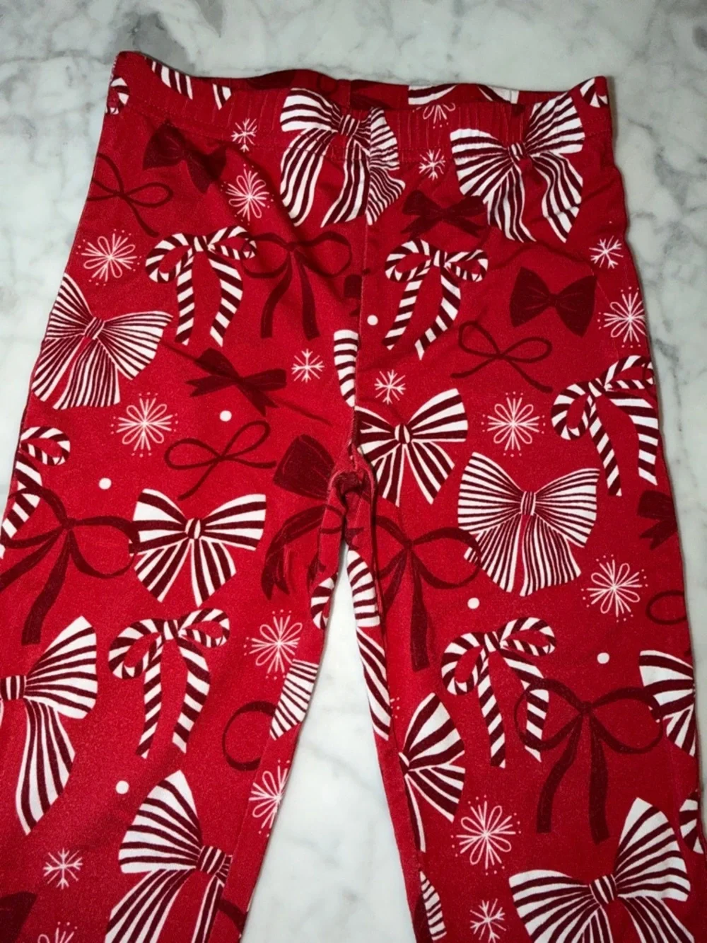 Little Sleepies PLAY Red Bow & Candy Cane Print Leggings 4Y
